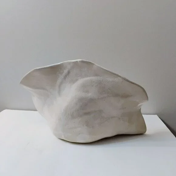 Handcrafted Art Pottery Flower Centerpiece Bowl, Decorative Ceramic White Pink - Picture 4 of 11